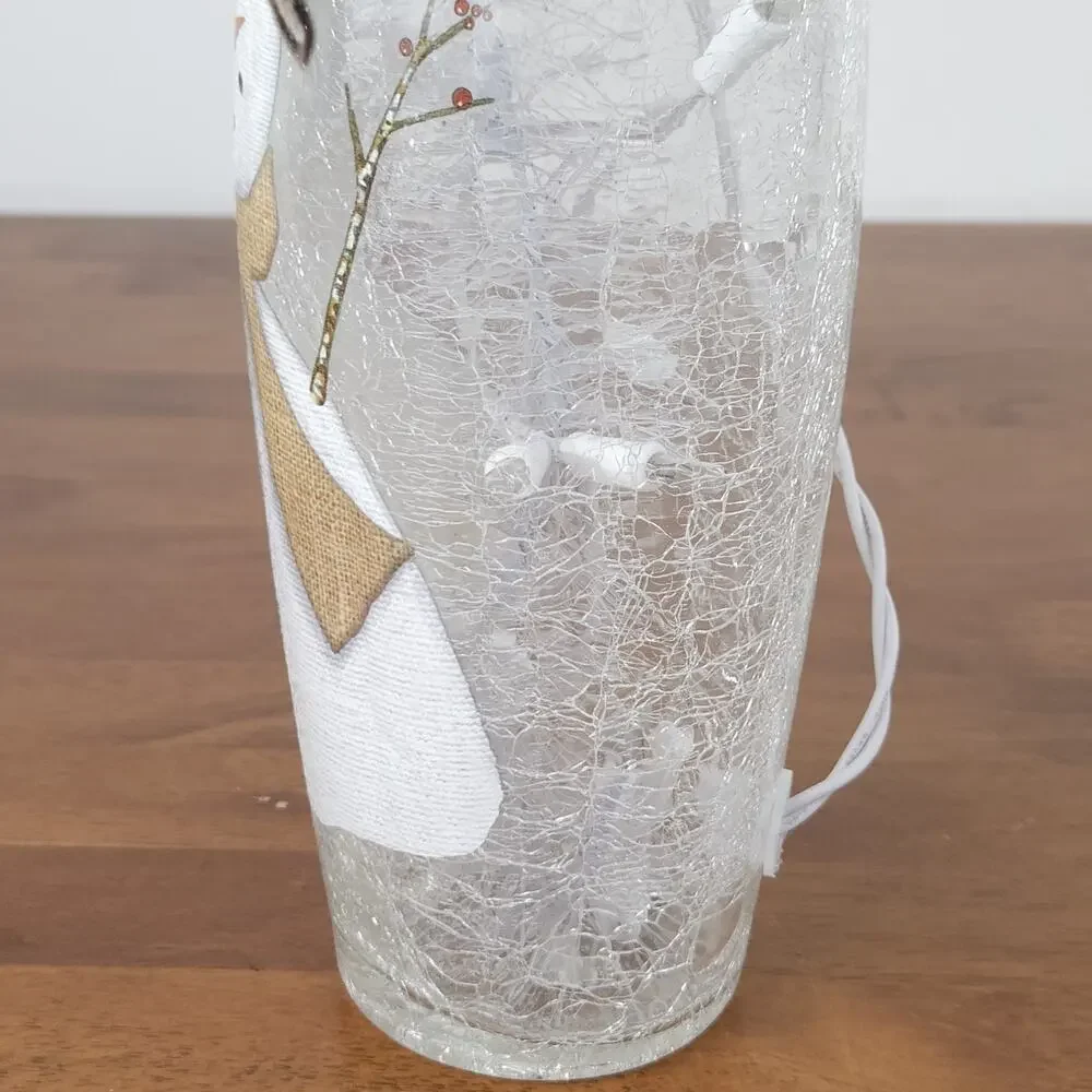 Pier 1 Imports Snowman Glass Hurricane Lamp Christmas Cottage Whimsical Country